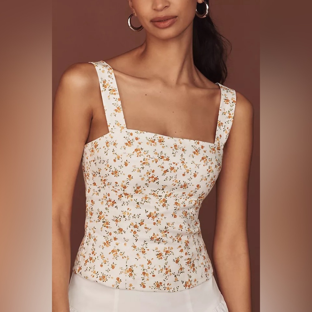 Reformation Cream Floral Square-Neck Tank